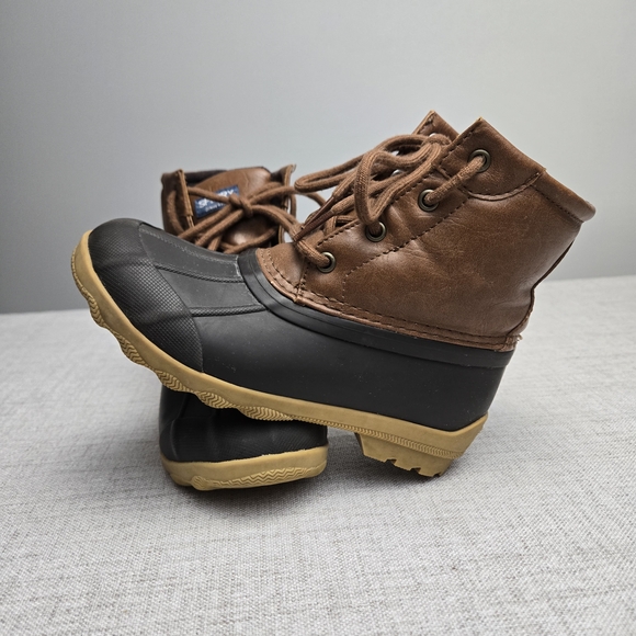 Sperry Kids 13M Port Duck Rain Boots Brown Black Waterproof - Picture 8 of 9